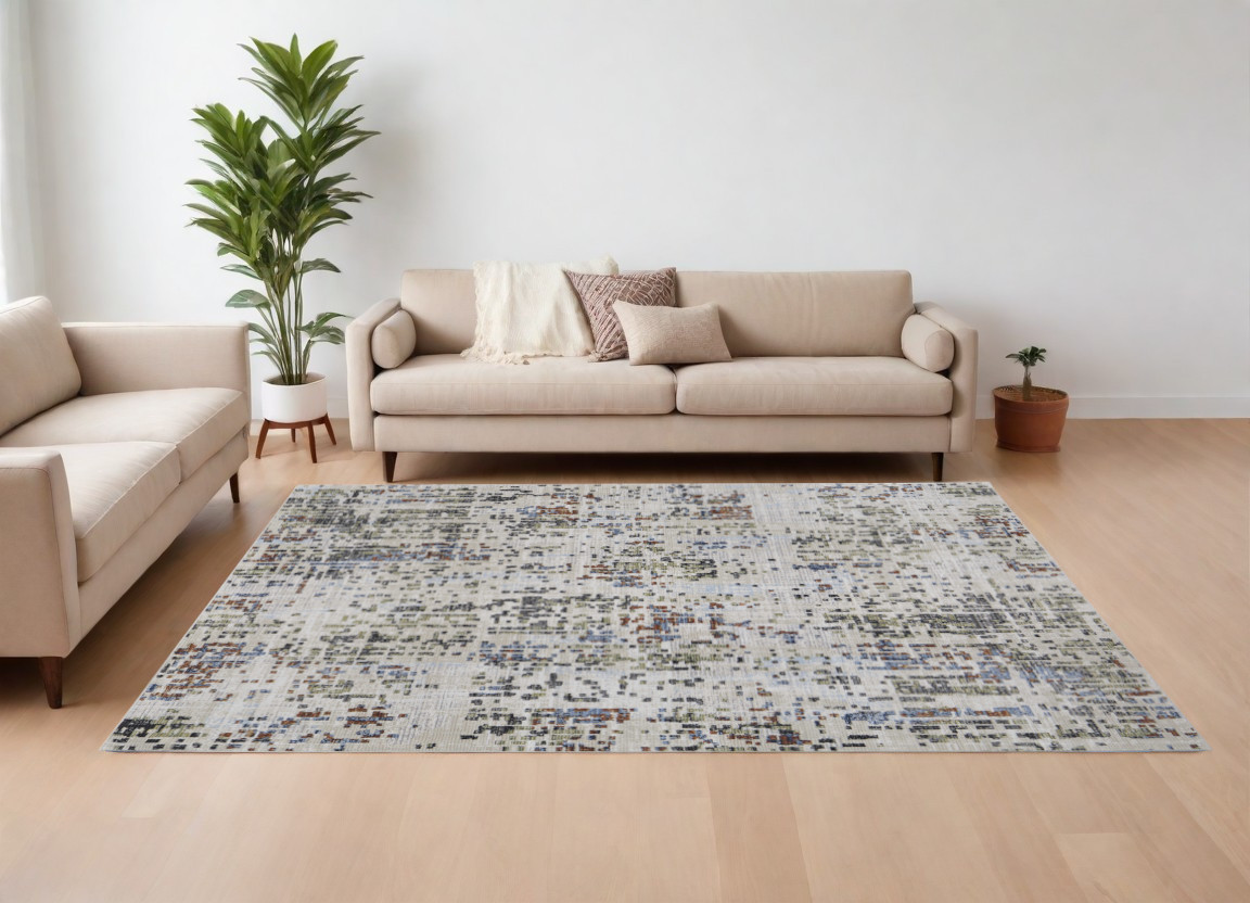 567711 9 x 13 ft. Abstract Power Loom Rectangle Area Rug, Ivory, Green & Blue