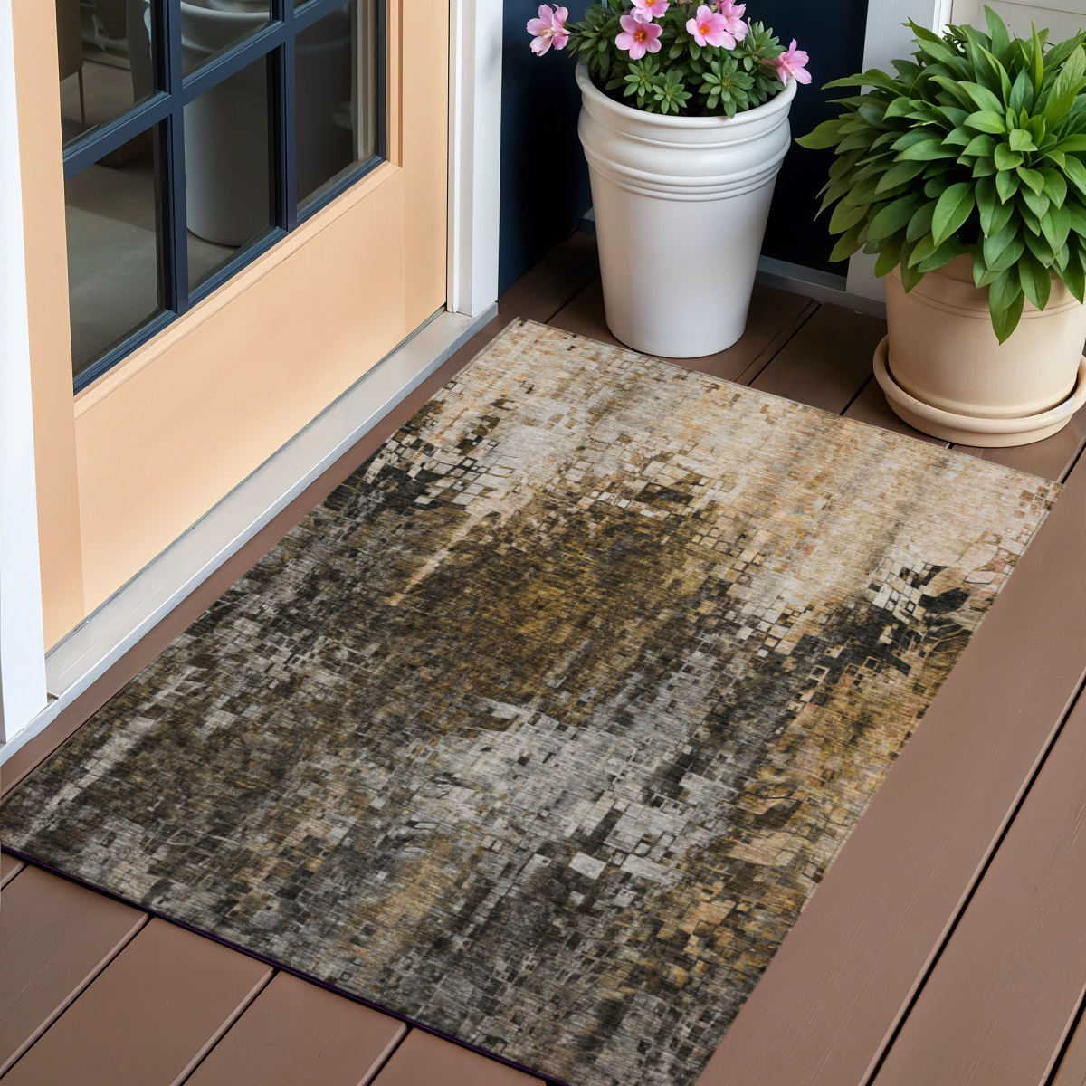 577235 3 x 5 ft. Abstract Washable Indoor & Outdoor Rectangle Area Rug, Brown & Copper