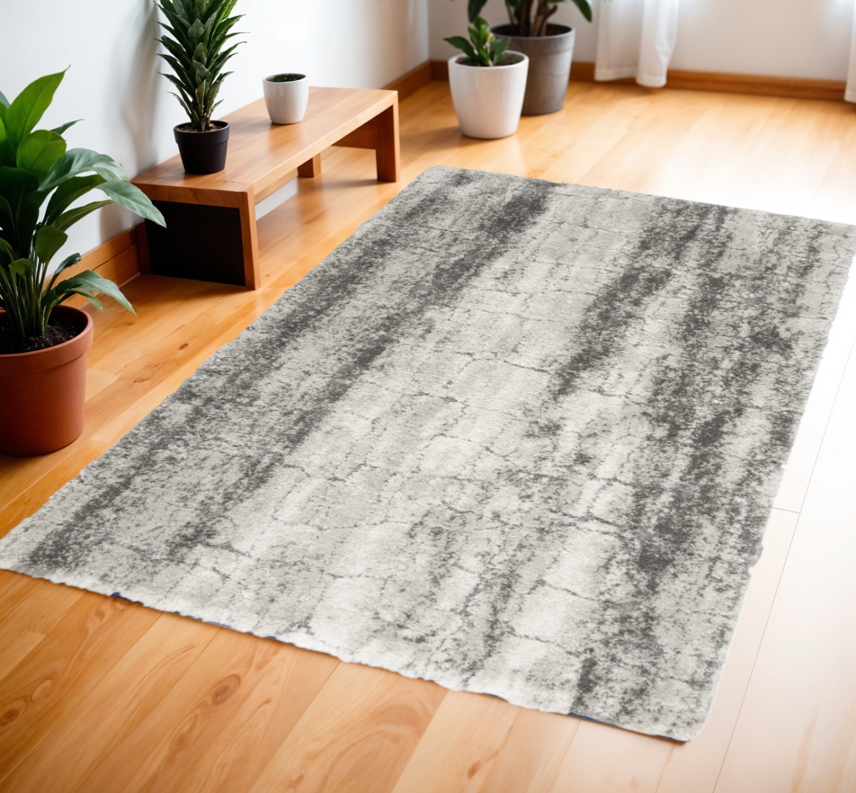 553109 4 x 6 ft. Abstract Shag Rectangle Area Rug, Charcoal & Ivory