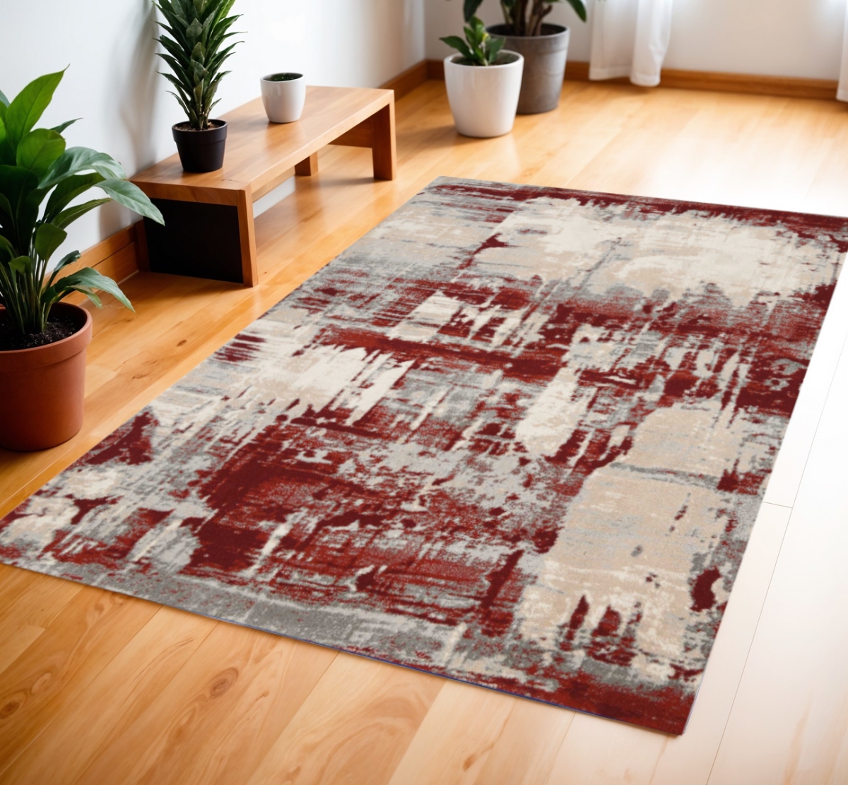 552798 4 x 6 ft. Abstract Rectangle Area Rug, Ivory, Red & Gray