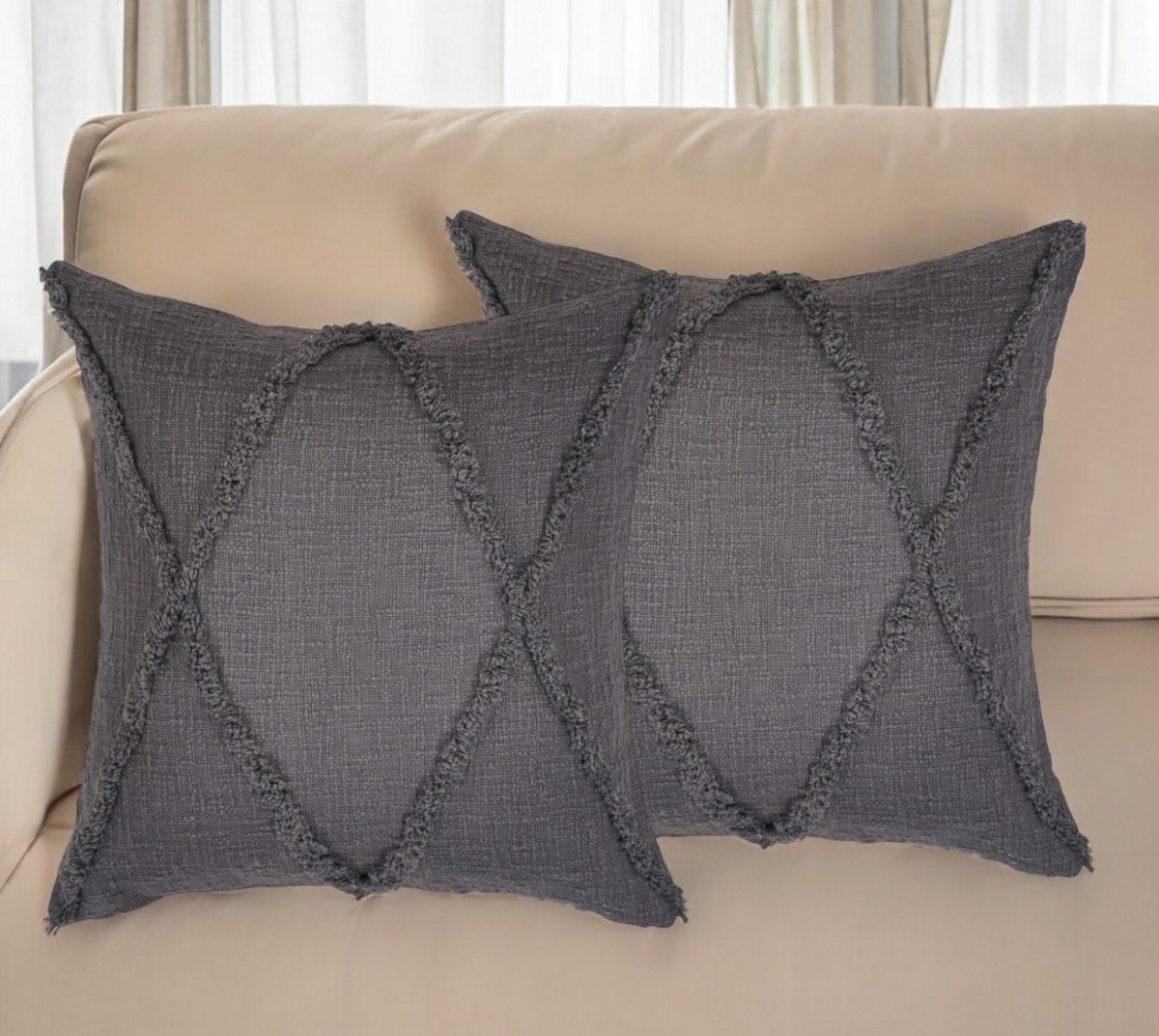 Dark Gray Diamond Cotton Throw Pillow - Set of 2 - Soft & Stylish