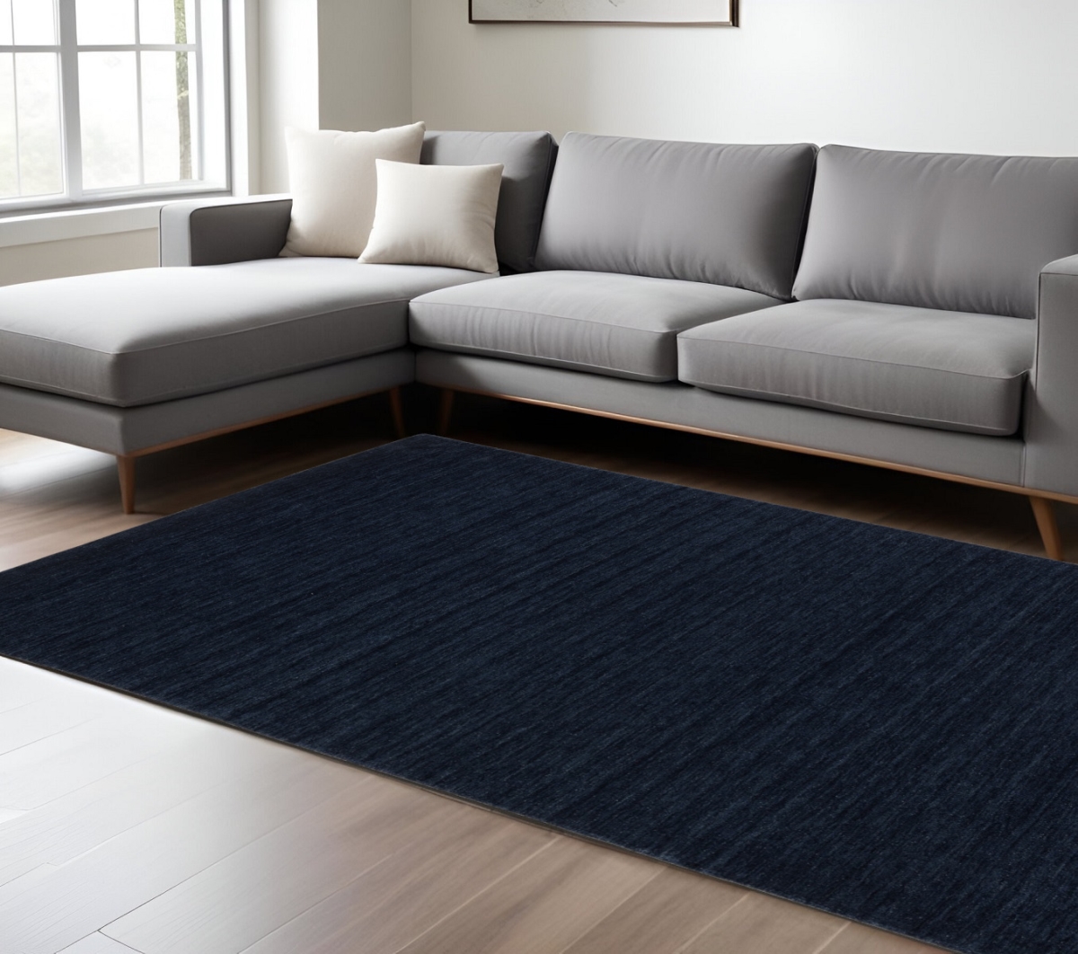 576337 10 x 13 ft. Wool Hand Tufted Rectangle Area Rug, Navy Blue