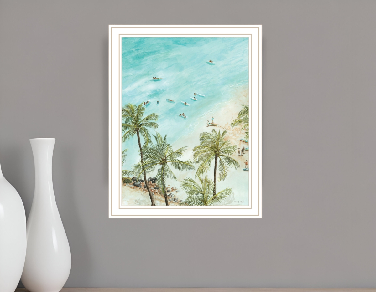 529752 Surfing From Afar White Framed Print Wall Art