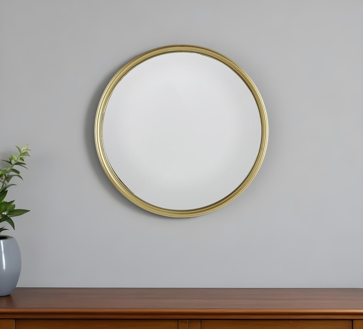 485068 15 in. Gold Round Iron Textured Framed Accent Mirror