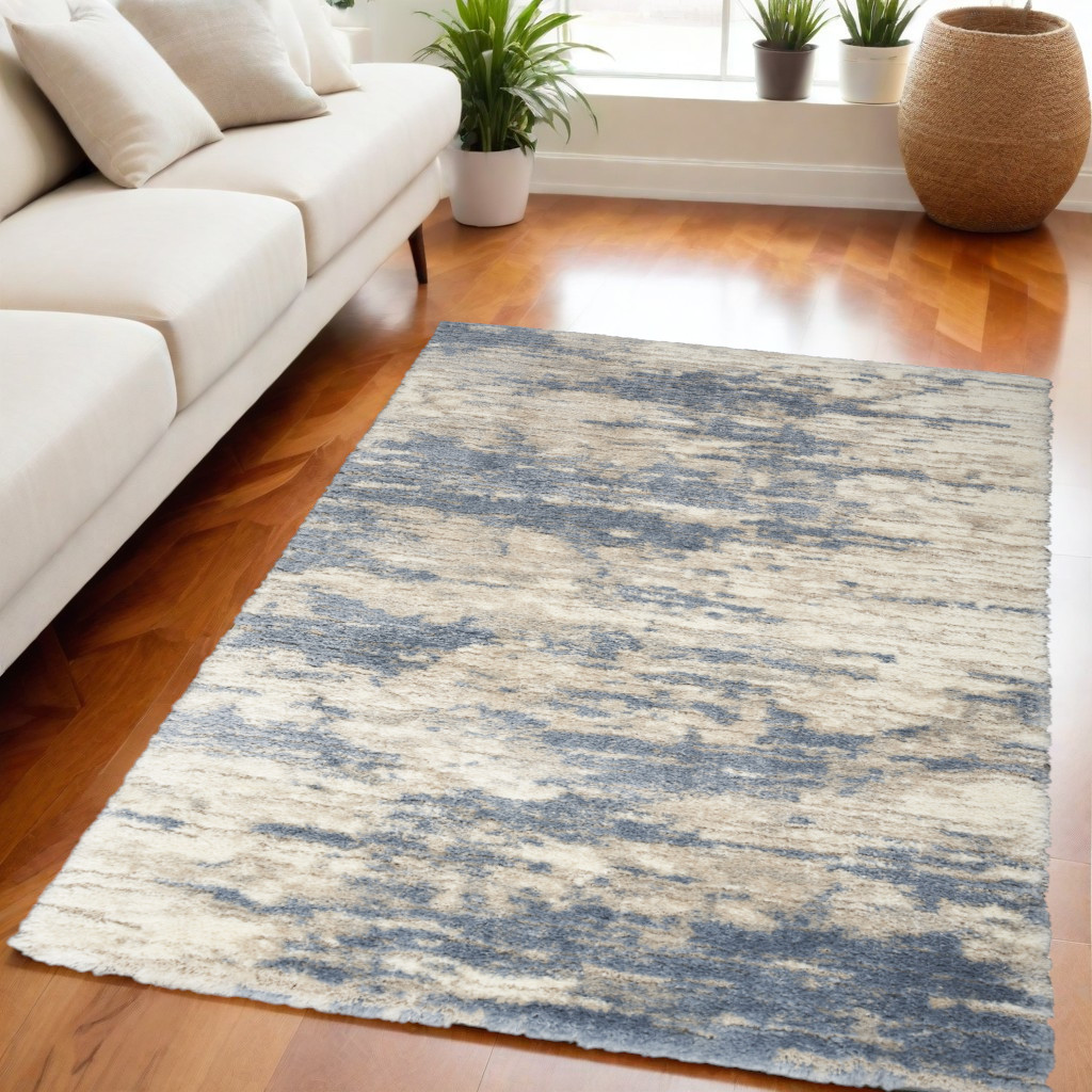 551137 5 x 7 ft. Abstract Shag Rectangle Area Rug, Light Blue, Gray & Beige