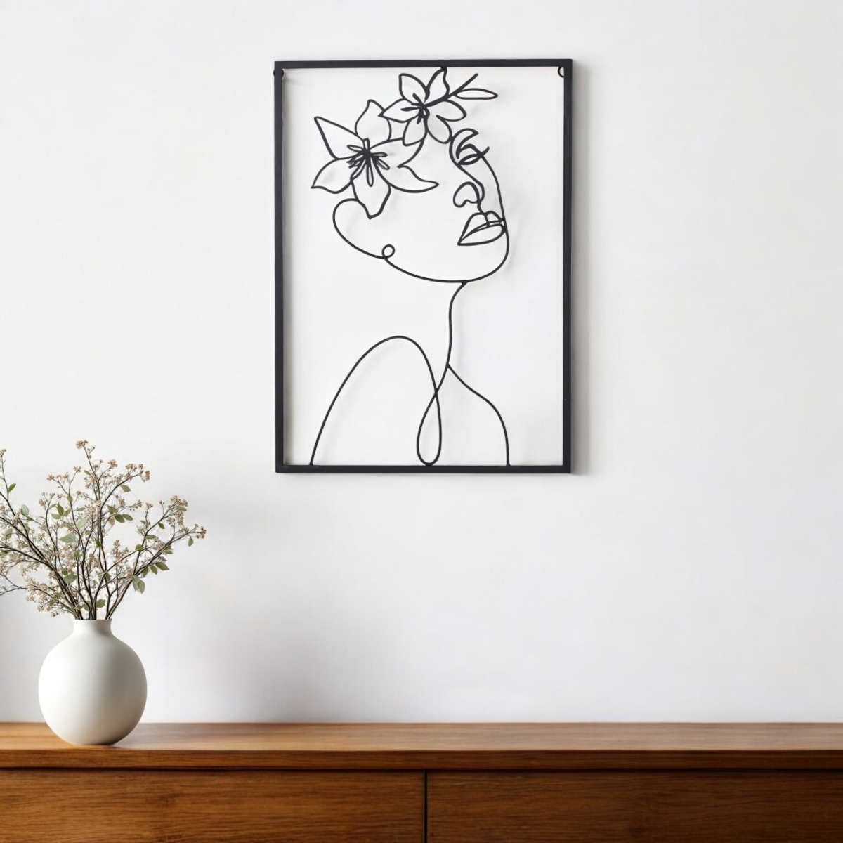 Picture of HomeRoots 574023 Rectangle 20 x 14 in. Black Metal Abstract Female Face Hanging Dimensional Sculpture