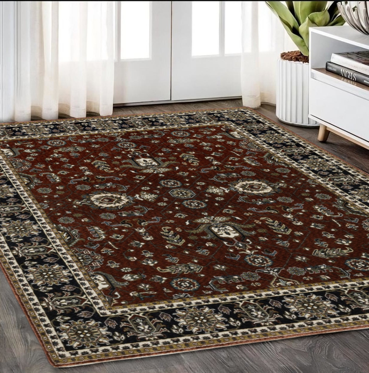 574873 5 x 8 ft. Oriental Rectangle Area Rug with Fringe, Red