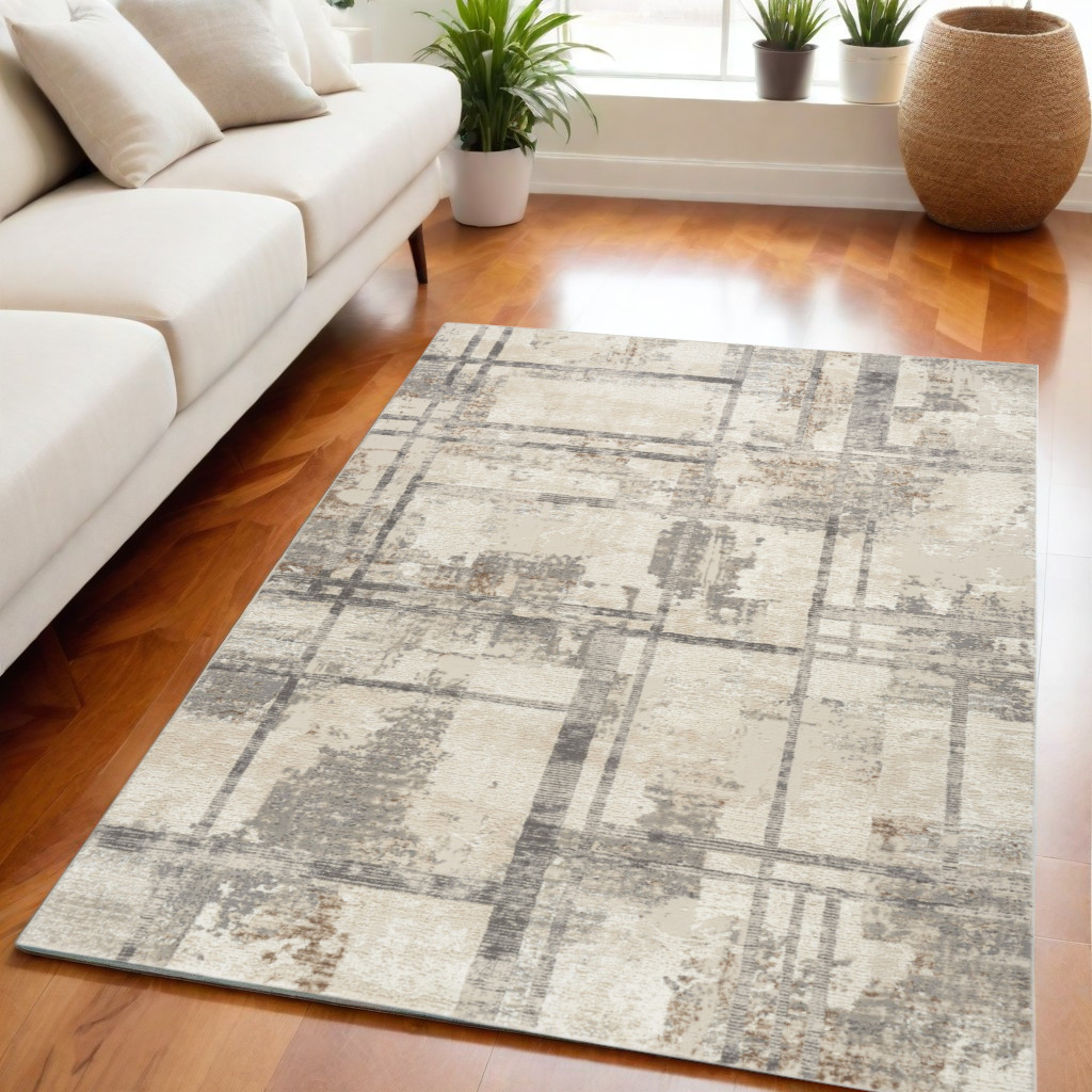 550315 5 x 7 ft. Abstract Non Skid Rectangle Area Rug, Ivory, Gray & Black