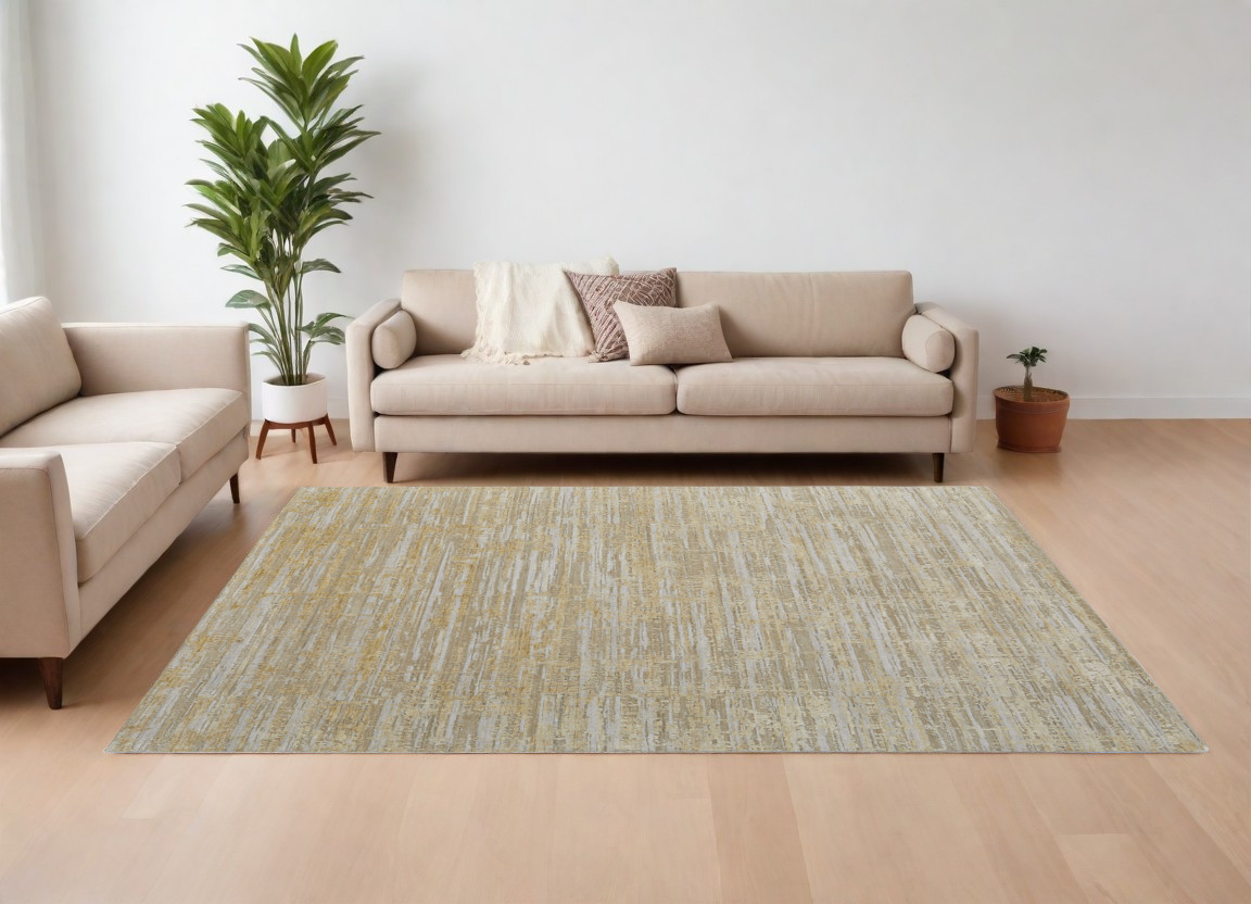 566980 10 x 14 ft. Abstract Hand Woven Rectangle Area Rug, Yellow & Ivory