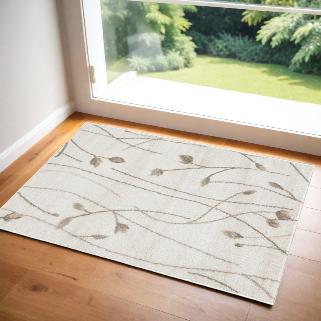 546067 2 x 4 ft. Floral Power Loom Rectangle Area Rug, Beige & Ivory