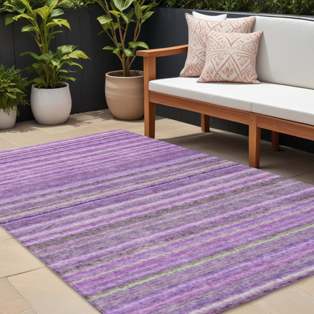 577797 9 x 12 ft. Striped Washable Indoor & Outdoor Rectangle Area Rug, Purple, Eggplant & Lilac
