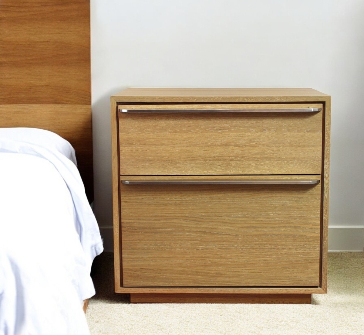 555397 28 in. Oak Two Drawer Wood Nightstand
