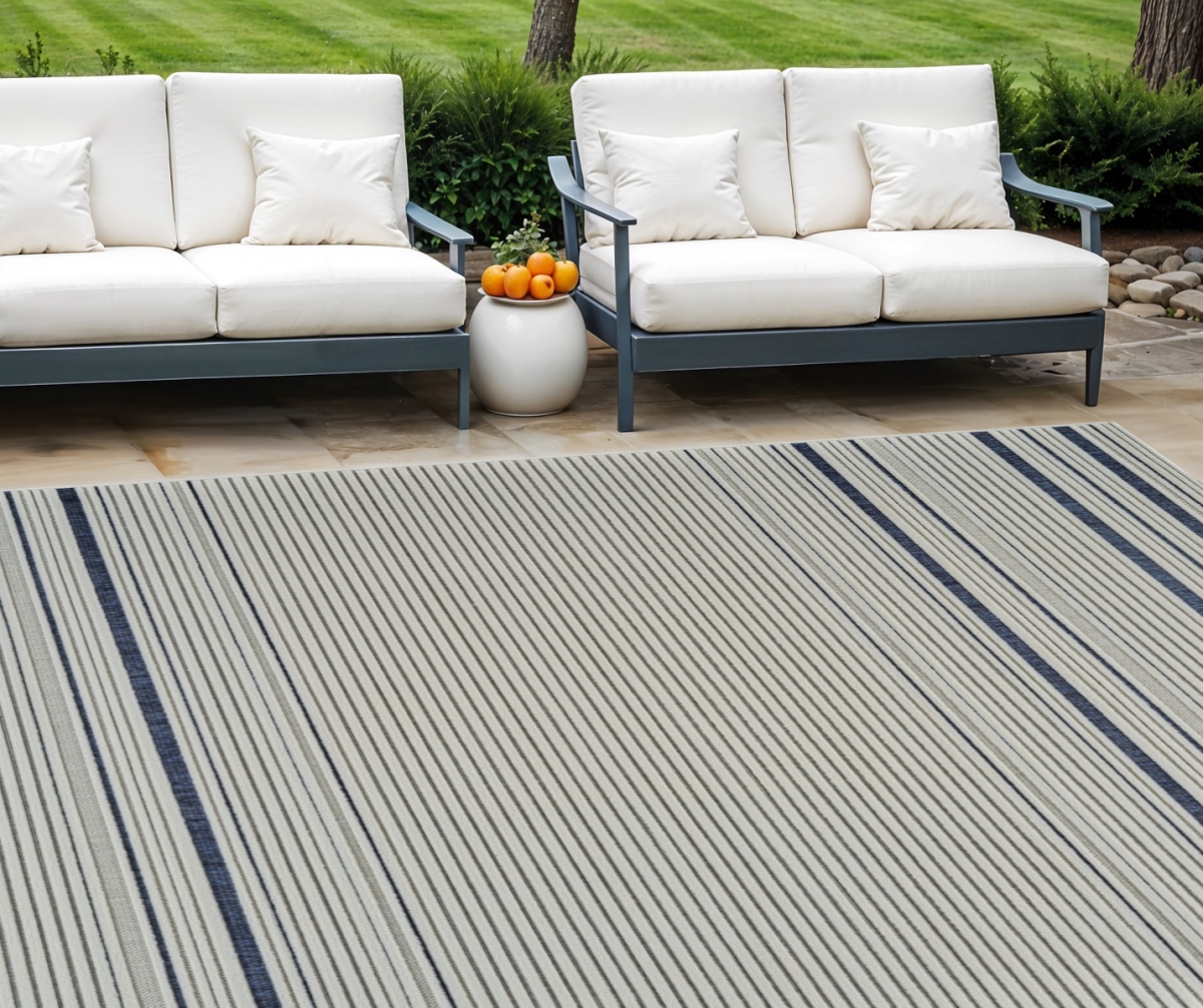 Striped Distressed Area Rug - Blue & Cream - 6 x 9 ft - Weather Resistant
