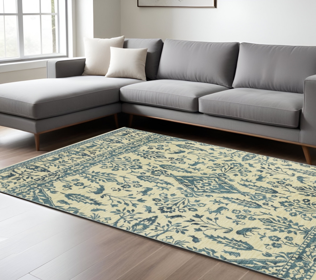 574608 8 x 11 ft. Oriental Rectangle Area Rug with Fringe, Ivory & Blue
