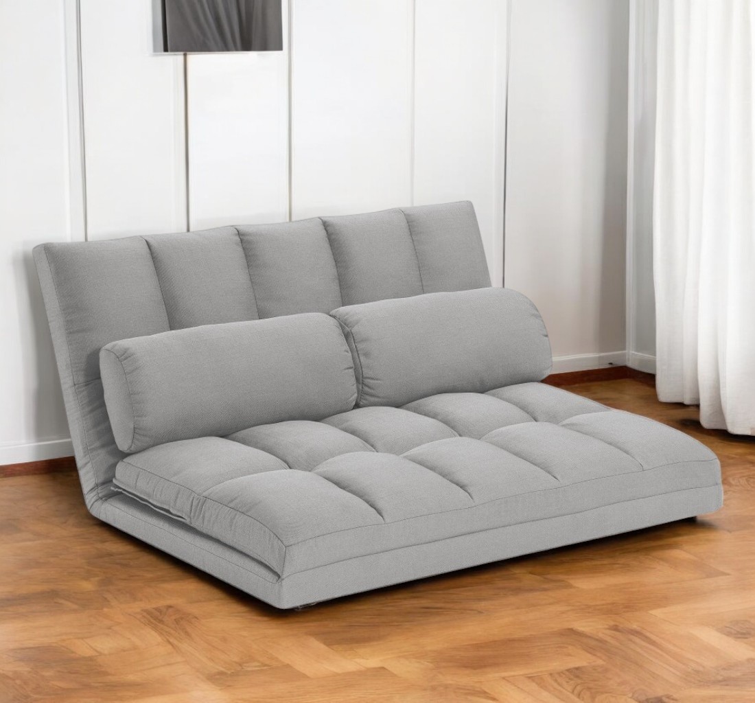 526457 45 in. Gray Futon Convertible Sleeper Loveseat & Toss Pillows