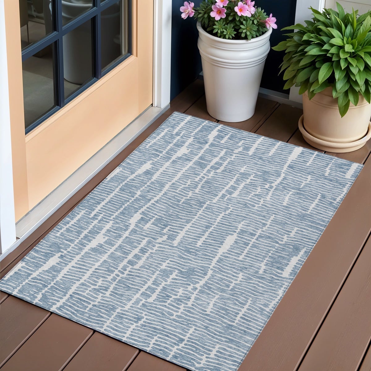 588504 3 x 5 ft. Abstract Washable Indoor & Outdoor Rectangle Area Rug, Blue & Ivory