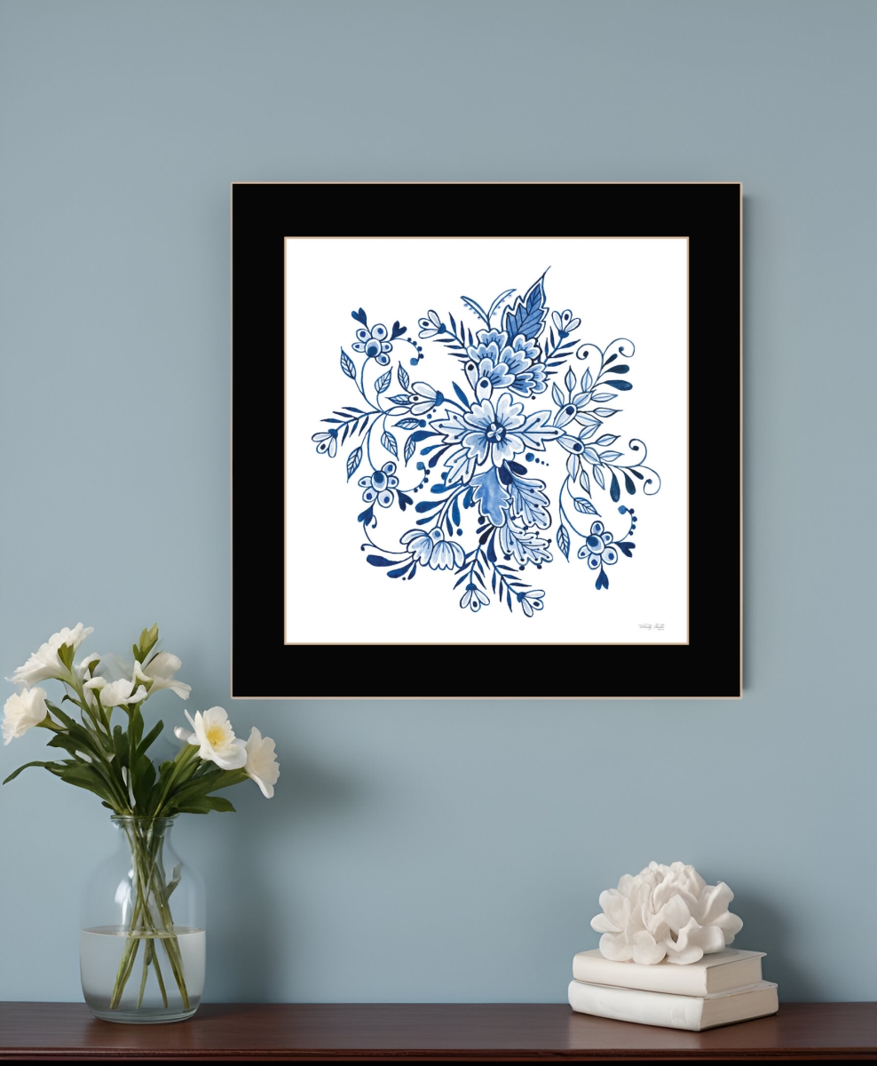530115 Modern Square Floral Calligraphy Sketches Black Framed Print Wall Art