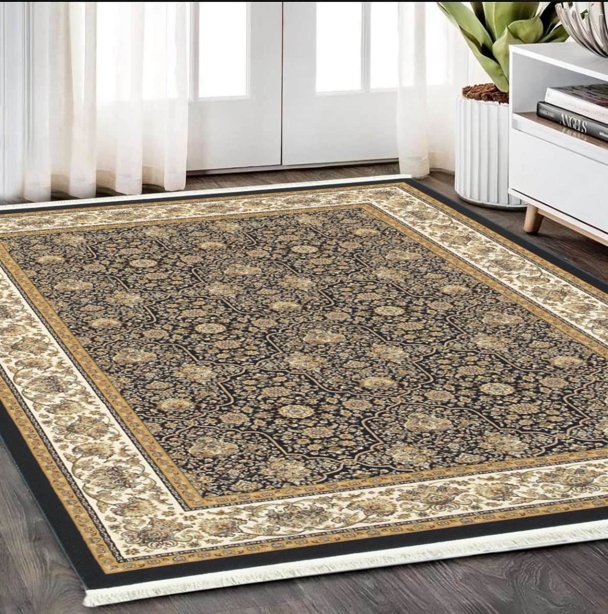 575751 5 x 8 ft. Oriental Rectangle Area Rug with Fringe, Ivory