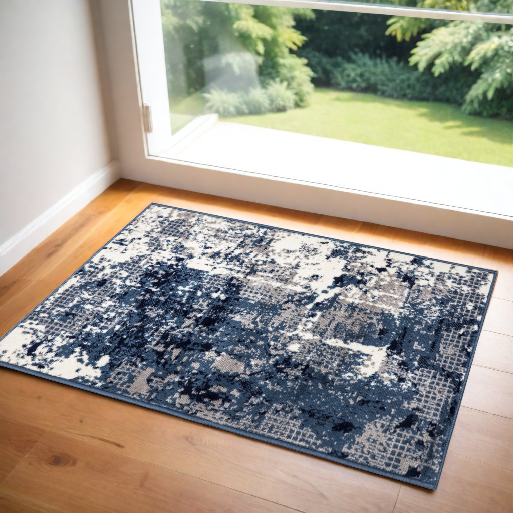 572453 3 x 5 ft. Abstract Power Loom Rectangle Area Rug, Blue