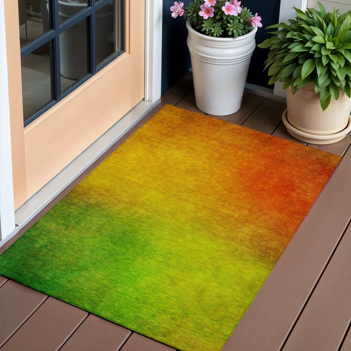 577277 3 x 5 ft. Ombre Washable Indoor & Outdoor Rectangle Area Rug, Terra Cotta, Gold & Green