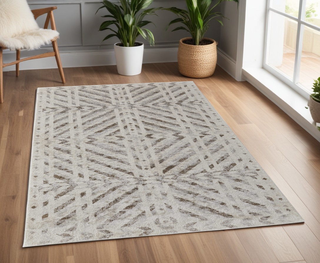 567803 4 x 6 ft. Geometric Power Loom Rectangle Area Rug, Ivory & Brown