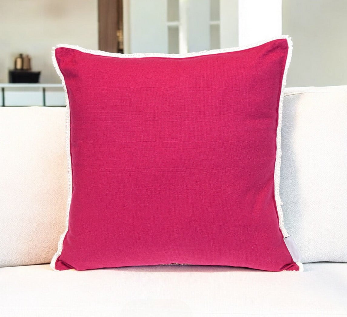 Hot Pink Cotton Throw Pillow - 20 in. - Decorative with Fringe