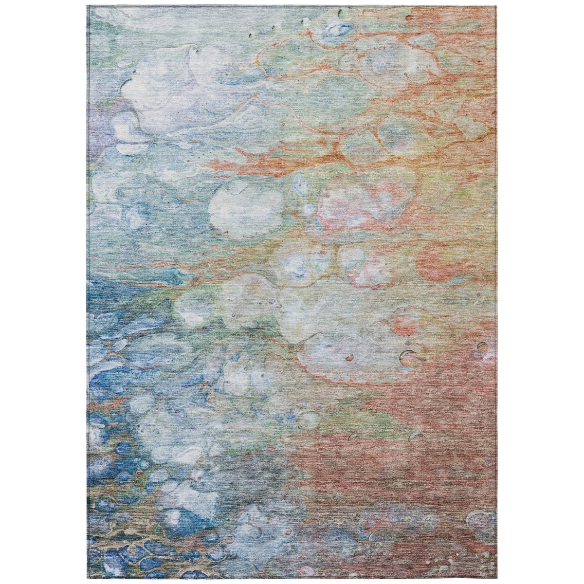 582165 5 x 8 ft. Abstract Washable Indoor & Outdoor Rectangle Area Rug, Copper, Blue & Artichoke Green