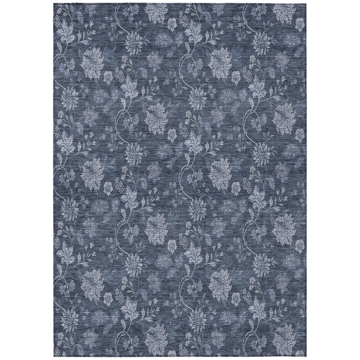 581356 8 x 10 ft. Floral Washable Indoor & Outdoor Rectangle Area Rug, Denim Blue & Navy Blue
