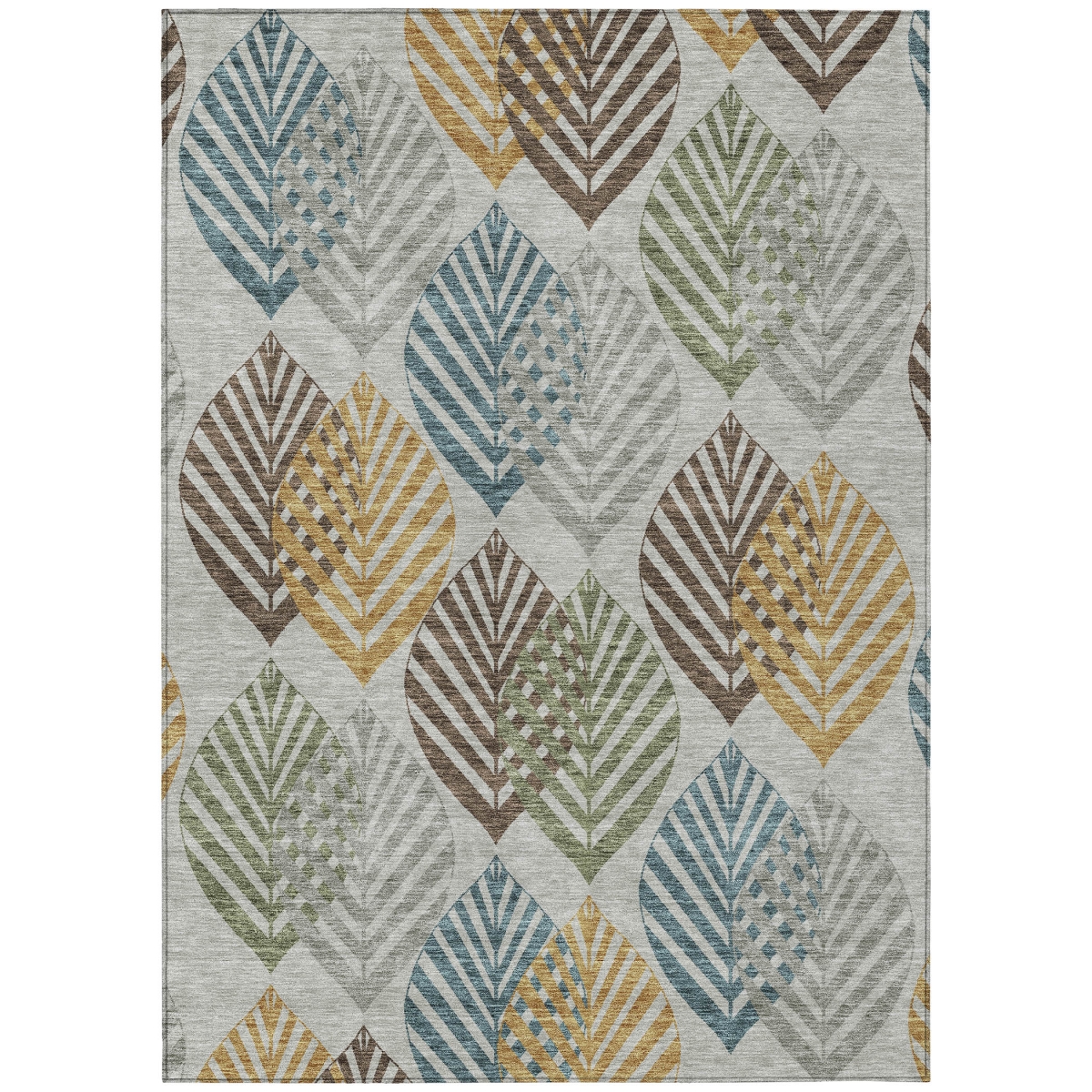 584421 10 x 14 ft. Floral Washable Indoor & Outdoor Rectangle Area Rug, Gray, Silver & Teal Blue