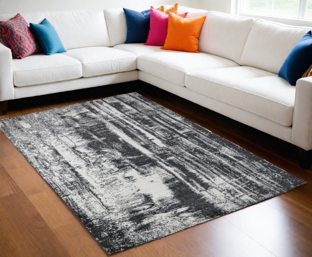 Abstract Hand Woven Area Rug - Black & Gray - 5 x 8 ft - Unique Design