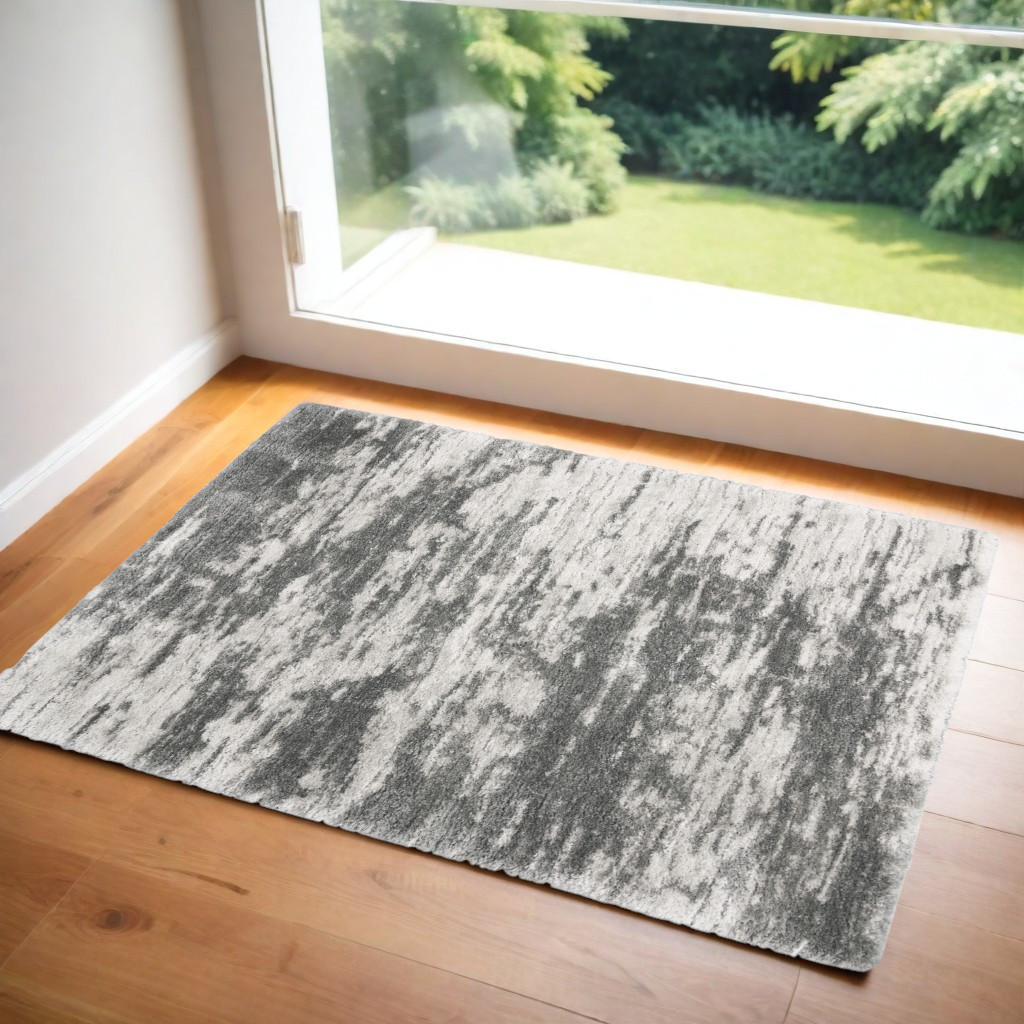 550613 4 x 6 ft. Abstract Shag Rectangle Area Rug, Charcoal & Ivory