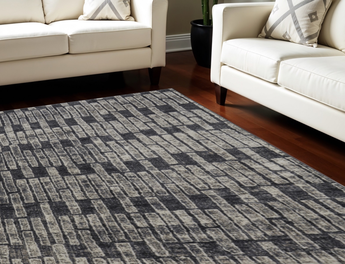 565978 7 x 10 ft. Geometric Power Loom Worn Faded Rectangle Area Rug, Gray & Black