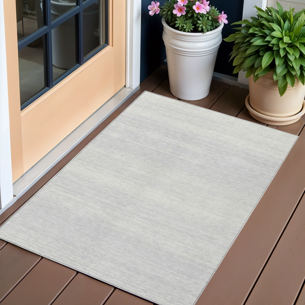 589728 3 x 5 ft. Striped Washable Indoor & Outdoor Rectangle Area Rug, Silver & Gray