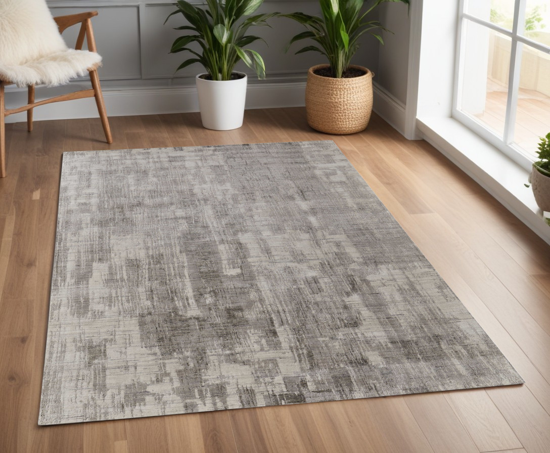 566961 4 x 6 ft. Abstract Hand Woven Worn Faded Rectangle Area Rug, Gray & Ivory