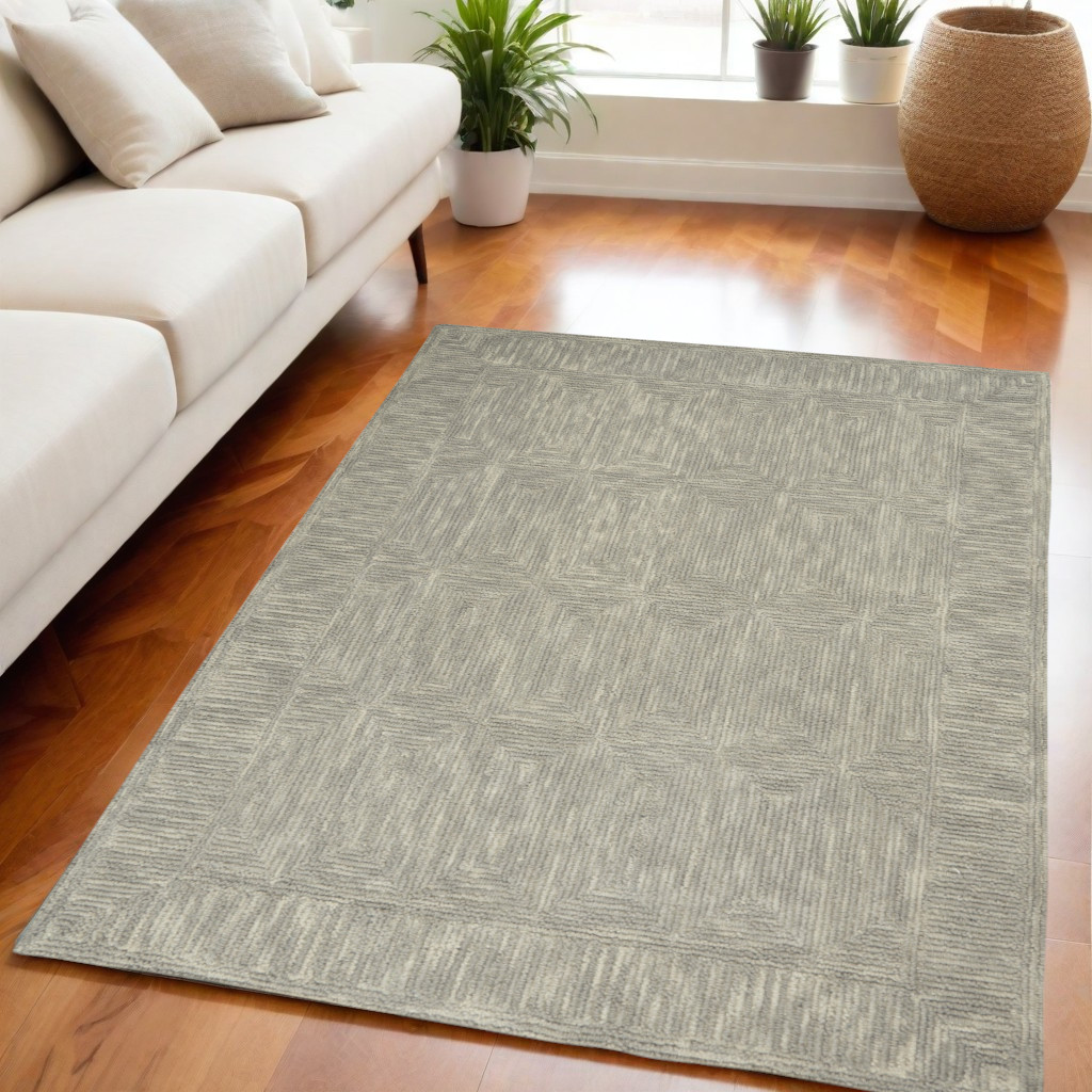 553506 5 x 7 ft. Wool Geometric Rectangle Area Rug, Gray