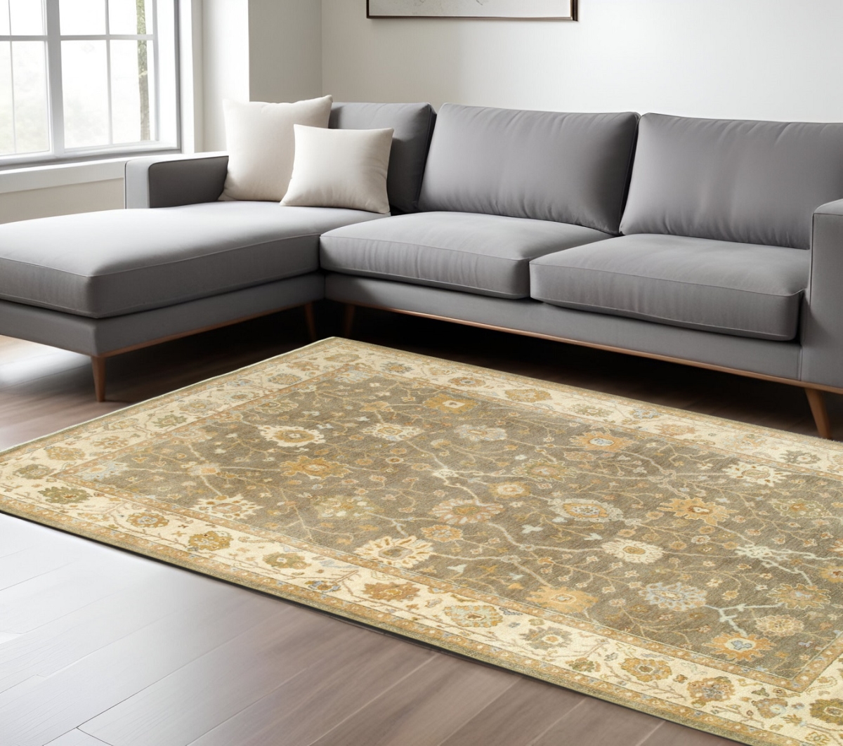 575821 6 x 9 ft. Wool Oriental Hand Knotted Rectangle Area Rug, Brown & Beige