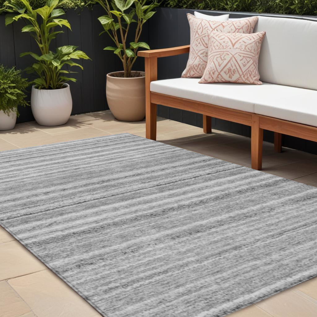 577785 9 x 12 ft. Striped Washable Indoor & Outdoor Rectangle Area Rug, Gray, Silver & Charcoal