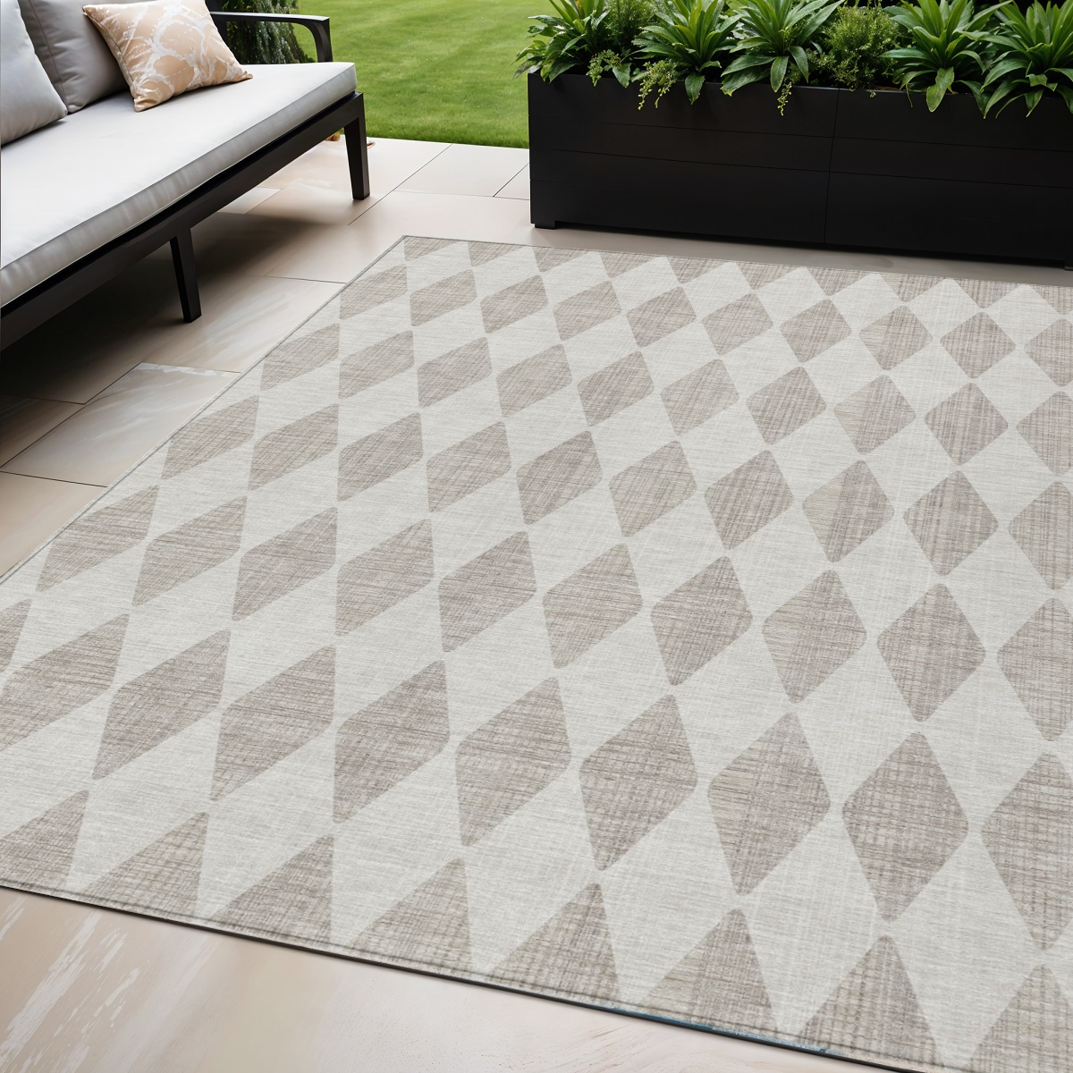 577008 5 x 8 ft. Geometric Washable Indoor & Outdoor Rectangle Area Rug, Beige