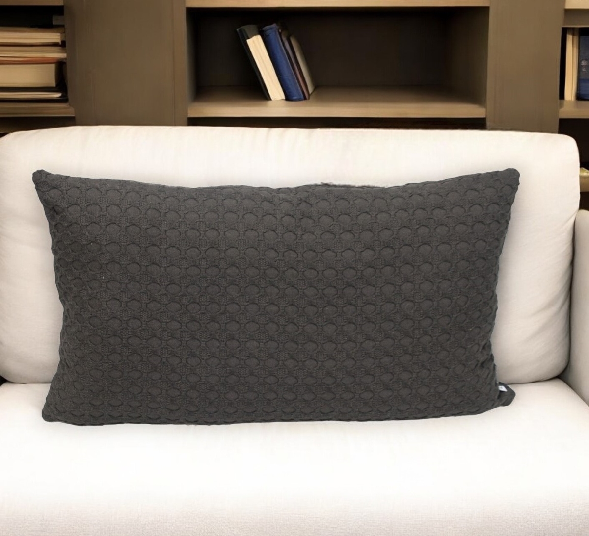 529250 14 x 26 in. Dark Gray Cotton Lumbar Throw Pillow with Texture