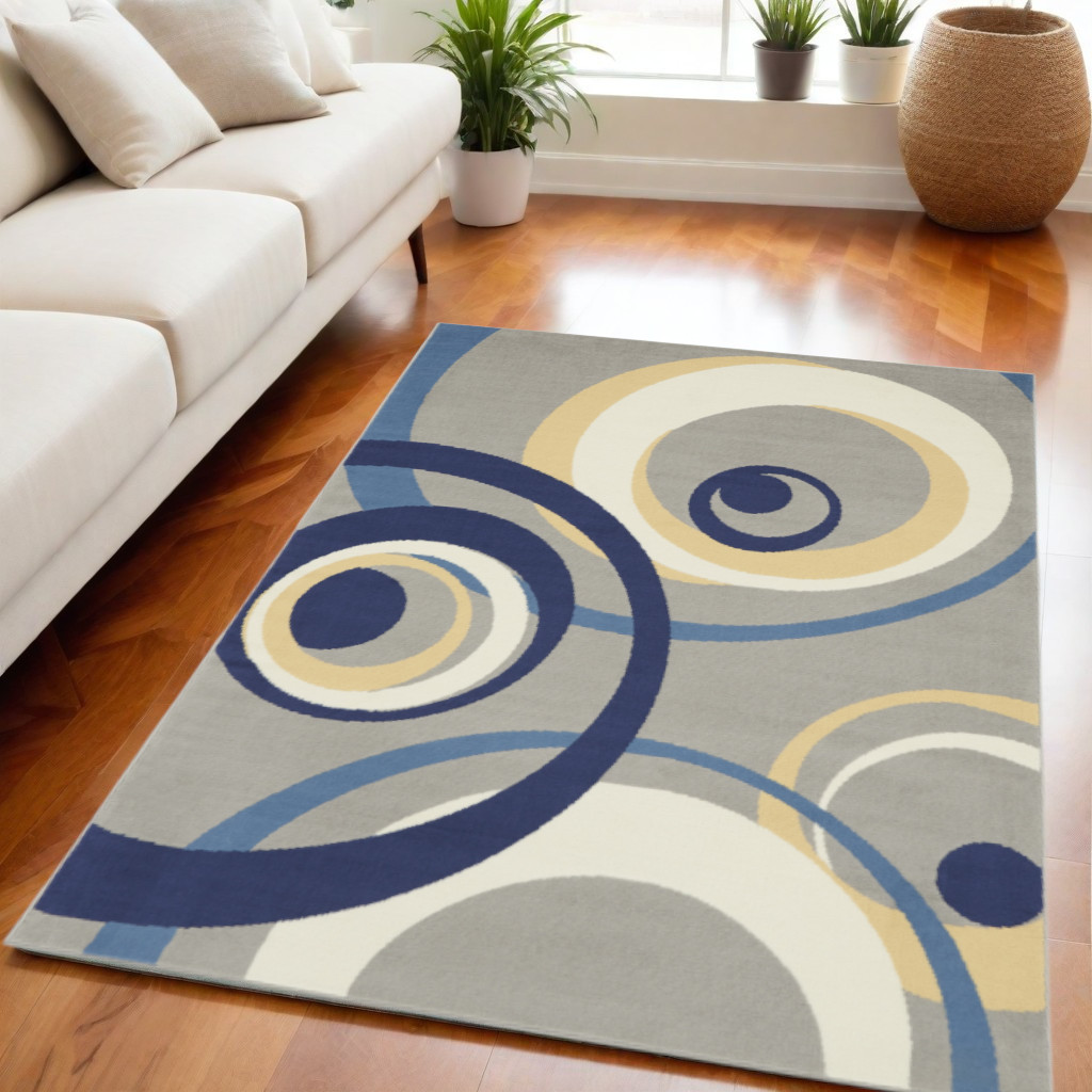 545371 5 x 7 ft. Geometric Power Loom Rectangle Area Rug, Gray & Blue