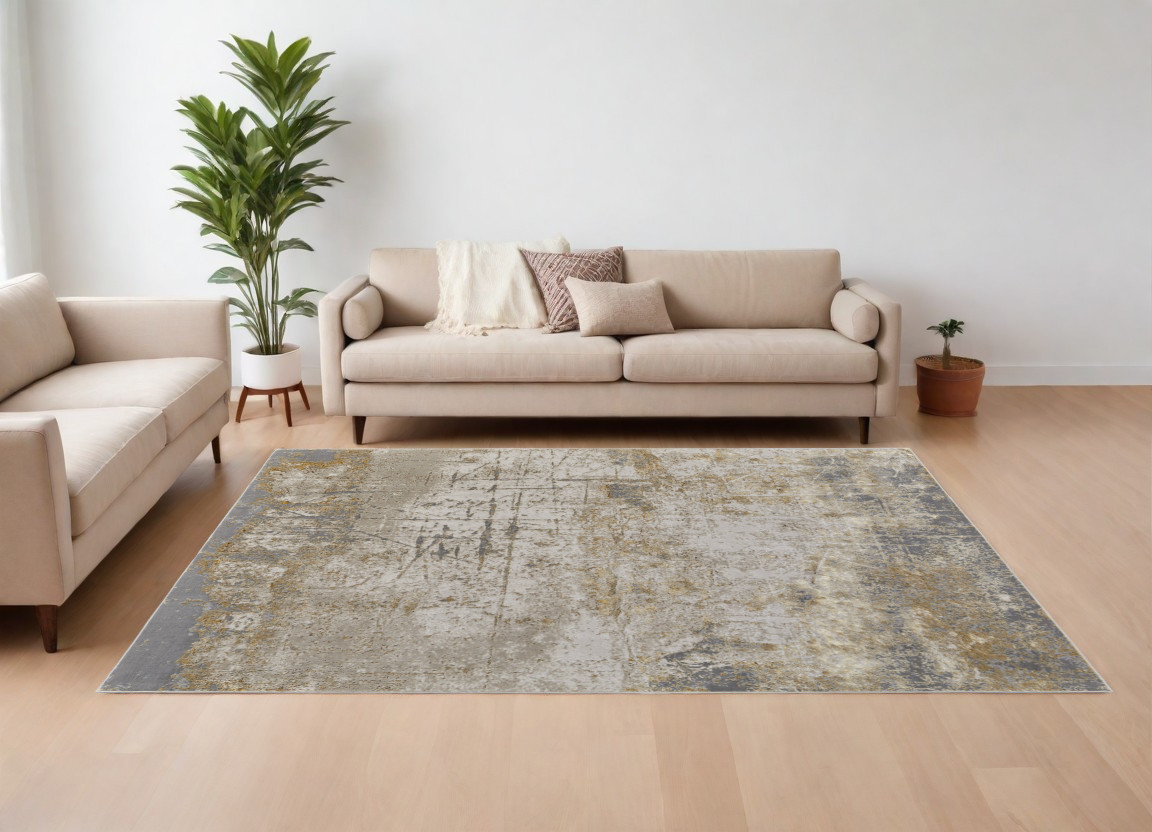 566601 8 x 10 ft. Abstract Power Loom Worn Faded Rectangle Area Rug, Ivory, Gray & Brown