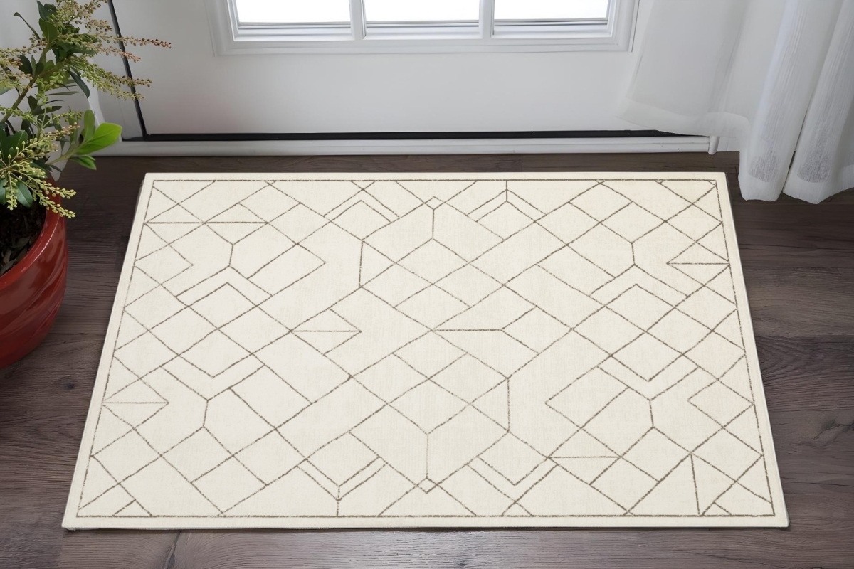 575259 3 x 5 ft. Geometric Rectangle Area Rug, Ivory & Taupe