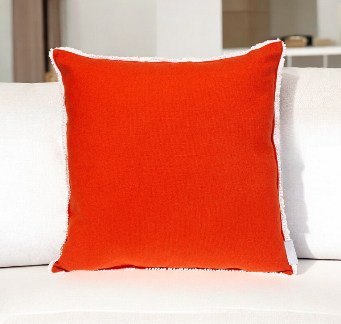 529260 16 in. Orange Cotton Throw Pillow with Fringe