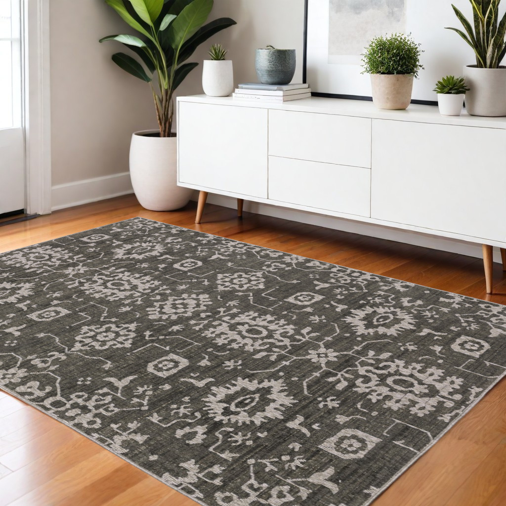575248 4 x 6 ft. Oriental Rectangle Area Rug, Gray & Ivory