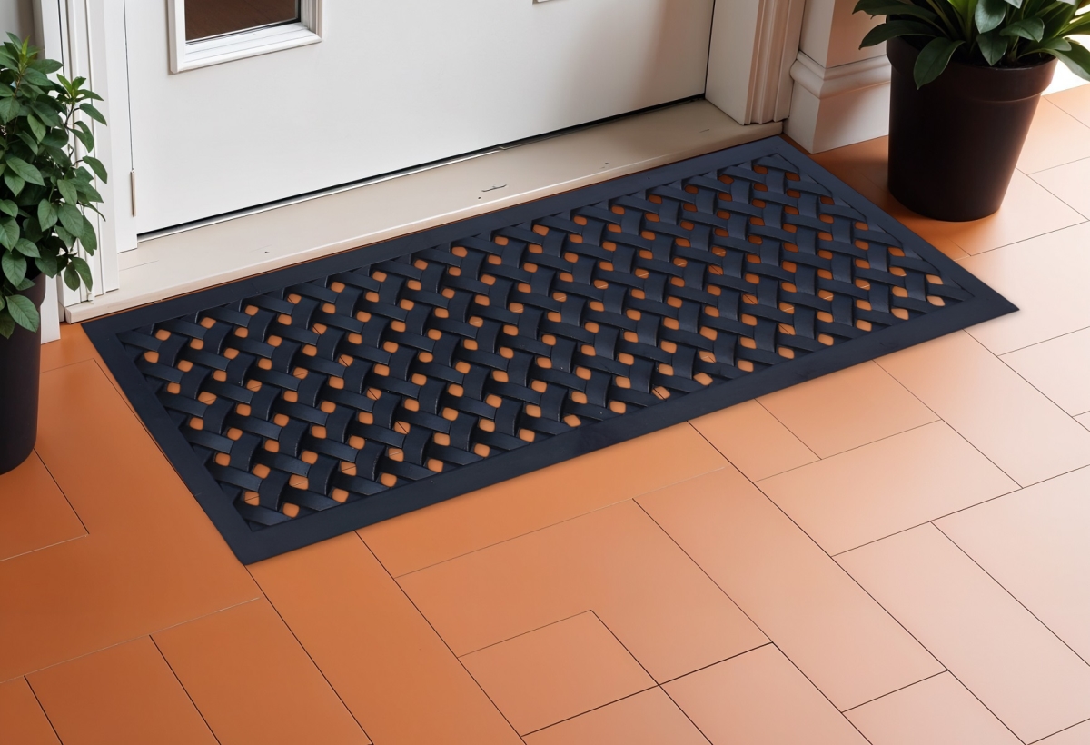 Picture of HomeRoots 573974 Rectangle 18 x 47 in. Black Rubber Outdoor Door Mat