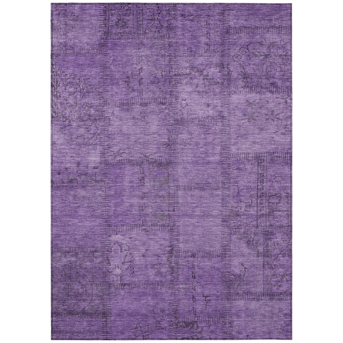 581610 10 x 14 ft. Patchwork Washable Indoor & Outdoor Rectangle Area Rug, Purple, Eggplant & Gray