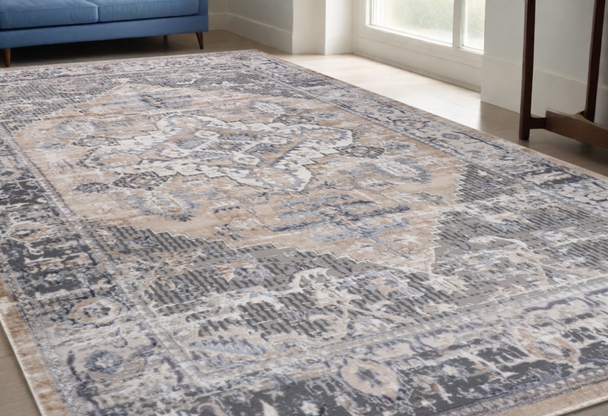 558945 5 x 8 ft. Oriental Distressed Rectangle Area Rug, Gray & Brown