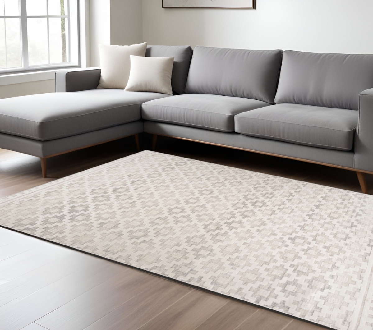 558443 7 x 10 ft. Moroccan Rectangle Area Rug, Cream & Beige