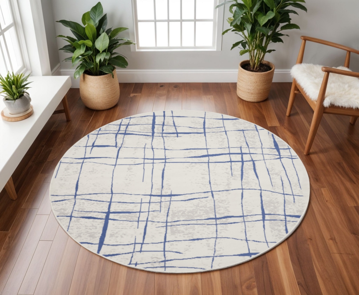 552301 8 ft. Abstract Distressed Round Rug, Ivory & Blue
