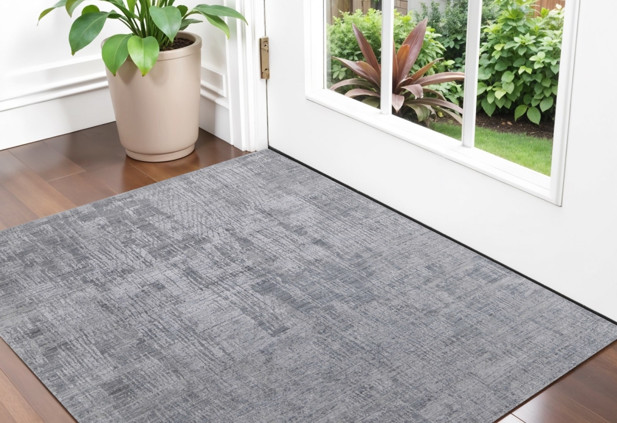 566904 2 x 3 ft. Abstract Hand Woven Worn Faded Rectangle Area Rug, Light Blue & Silver